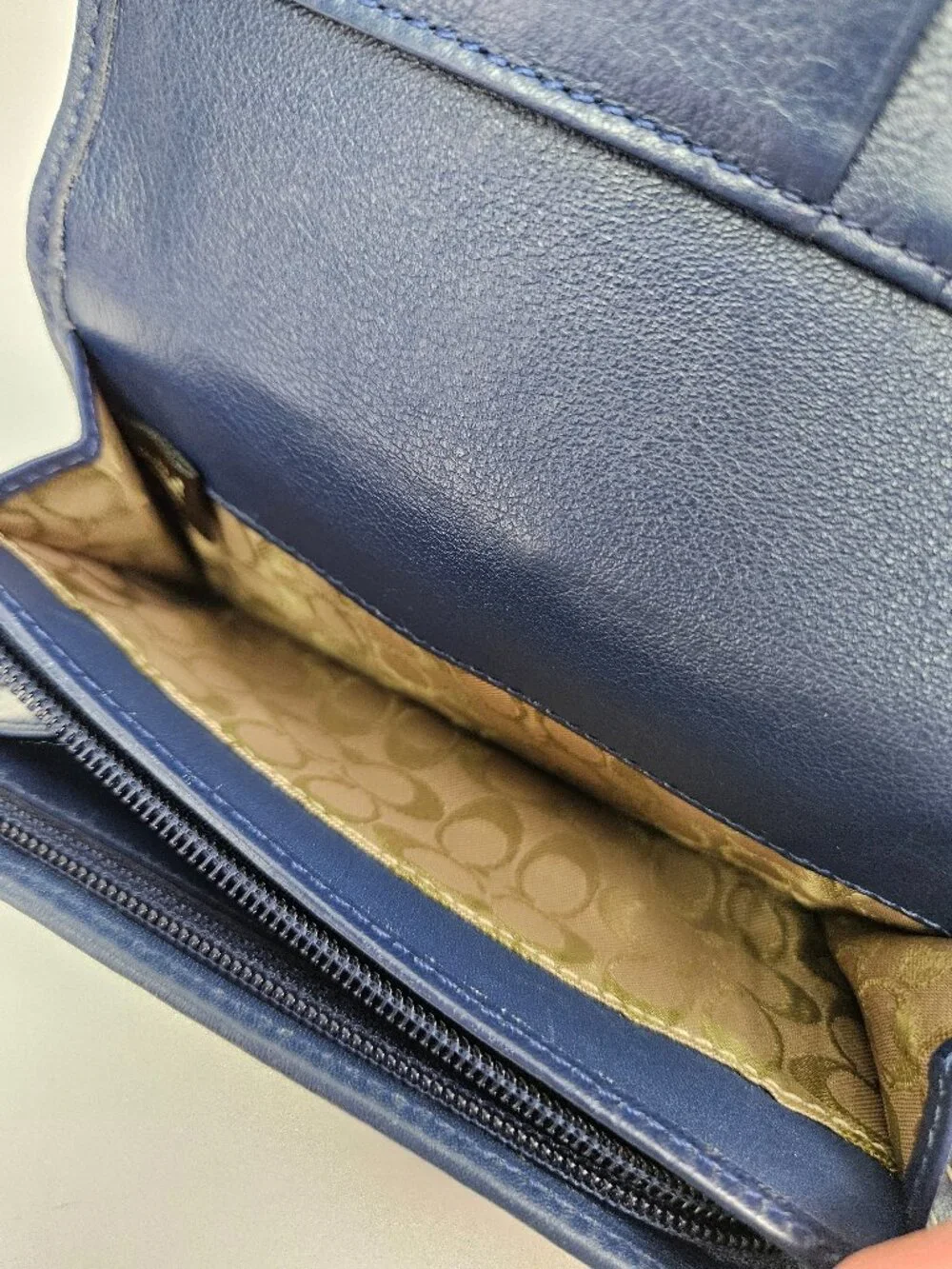 Coach Hamilton Compact Clutch Navy Blue Leather Bifold Snap Wallet